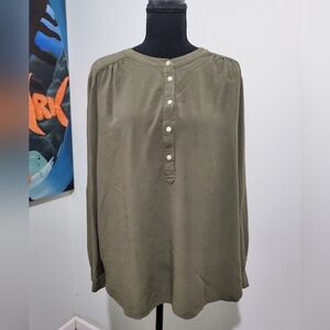 LOFT Olive Utility Henley Blouse Flowy Relaxed Tunic Large